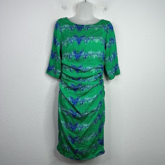 Tracy Reese Dresses & Skirts - Tracy Reese Dress Womens 6P‎ Green Blue Silk Abstract Ruched Luxury Feminine
